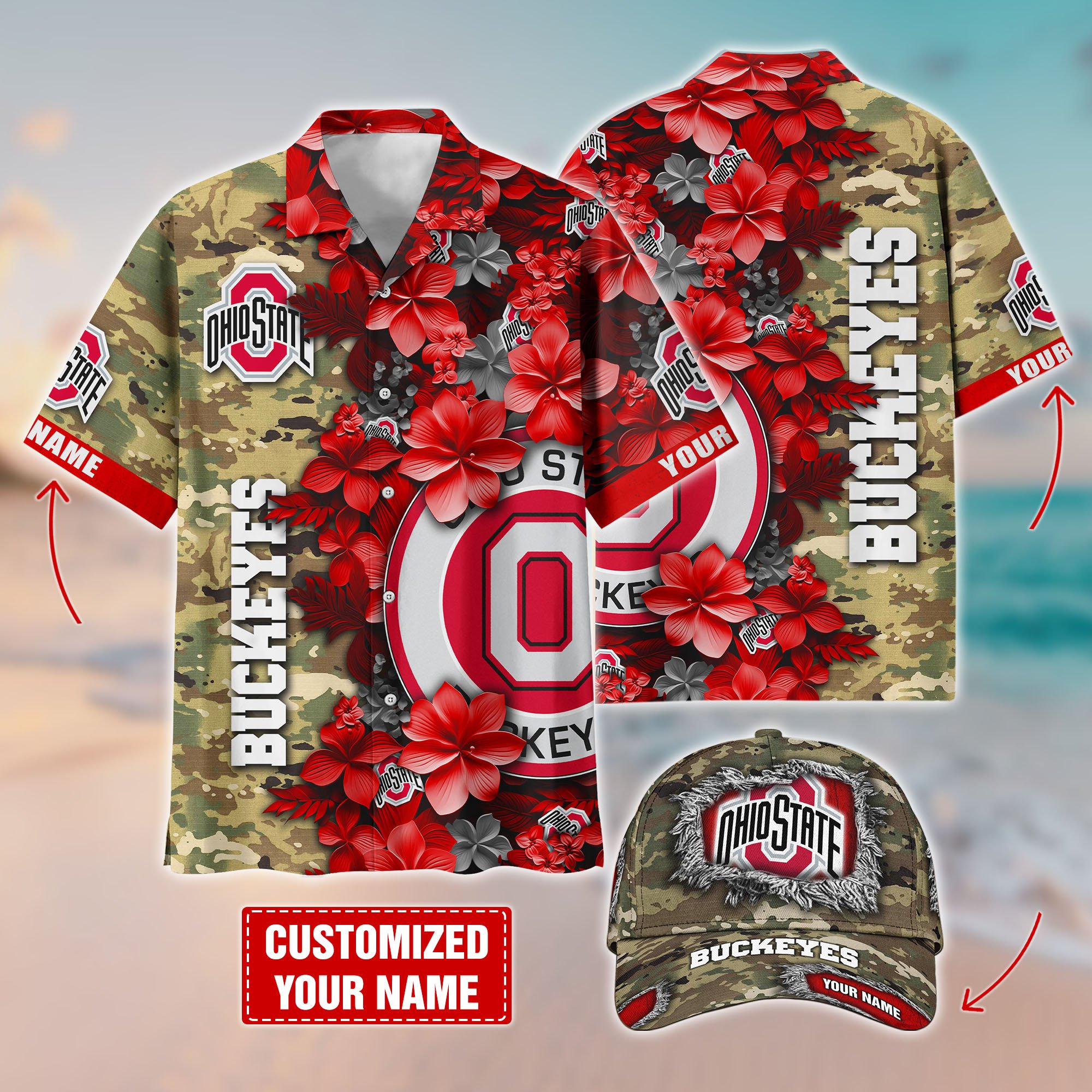 Ohio State Buckeyes Customized Cap And Hawaiian Shirt Hot Trending. Gift For Fan T58536